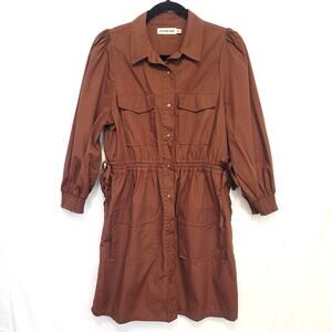 The Normal Brand Brown Shirt Dress Utility Tie Waist Long Sleeve Casual Medium